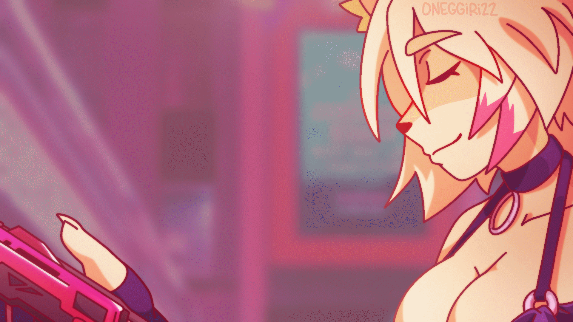 animation of an anime furry spinning a gun